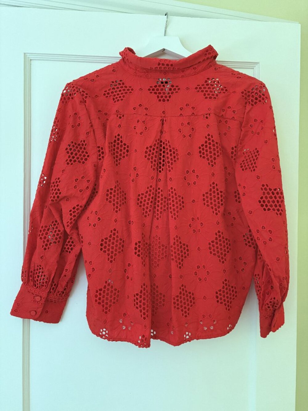 J Crew Red Popover Eyelet Blouse Size M NWOT - Picture 3 of 5